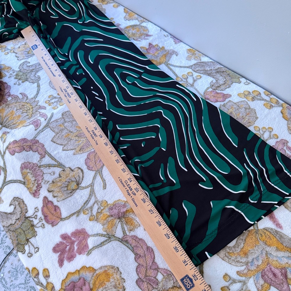 Diane Von Furstenberg Pants Maximalism Green Black Abstract Wave Wide Leg Flare - Picture 4 of 10
